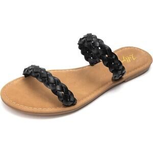NWT Luffymomo Women's Braided Flat Sandals,Slip On Slides Beach Shoes,Black-S 11